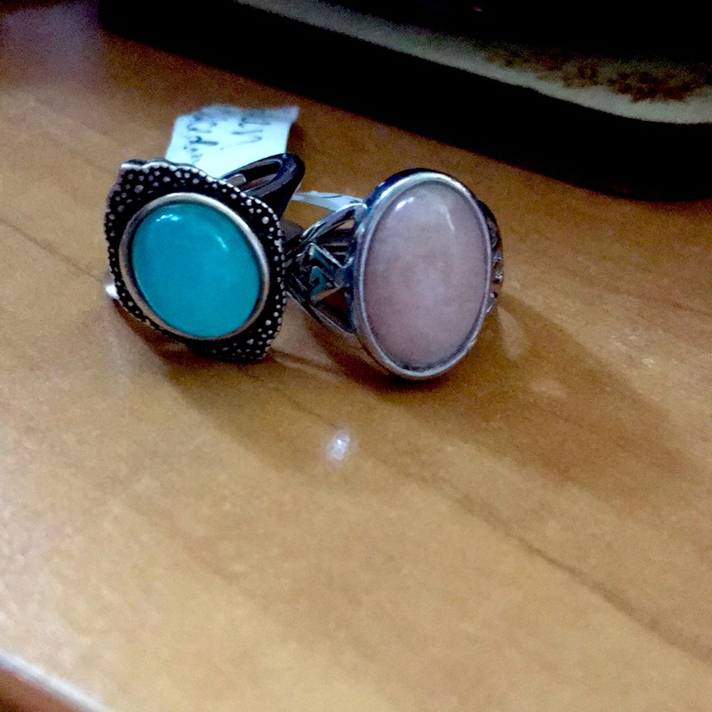 Silver Statement Rings with Turquoise and Rose Stones